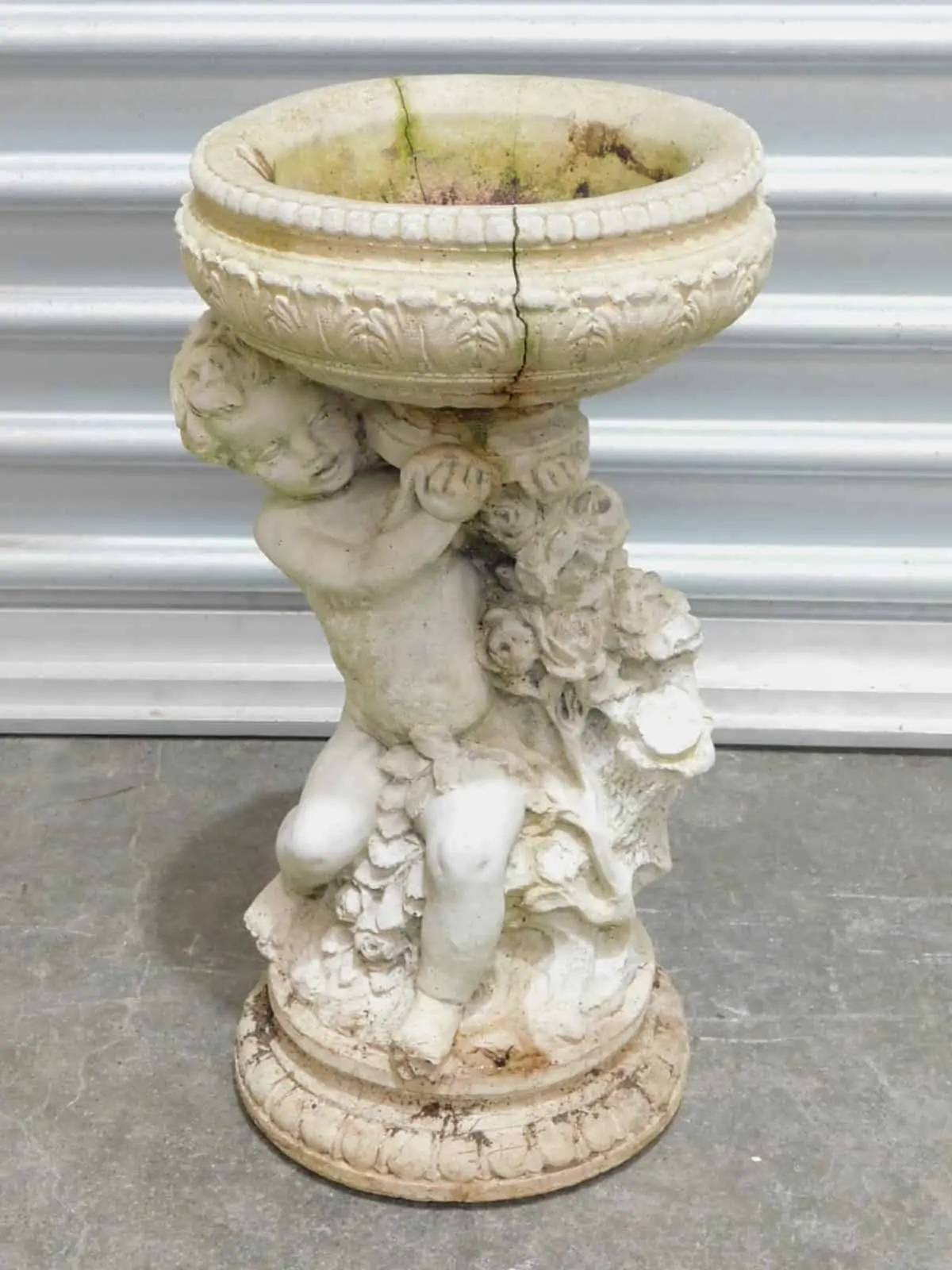 CONCRETE BIRD BATH Cherub Statue holding Bath Bowl, Garden Feature