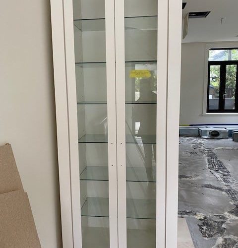 Glass Display Cabinet, White 2 Pac with Glass Shelves 855mm wide, 2a